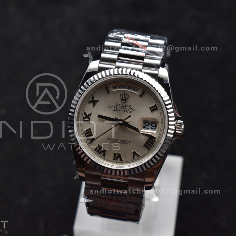 DayDate 36 SS QF Best Edition 904L Steel White Dial Roman Stick on President Bracelet vr3255 V5 (Gain Weight)